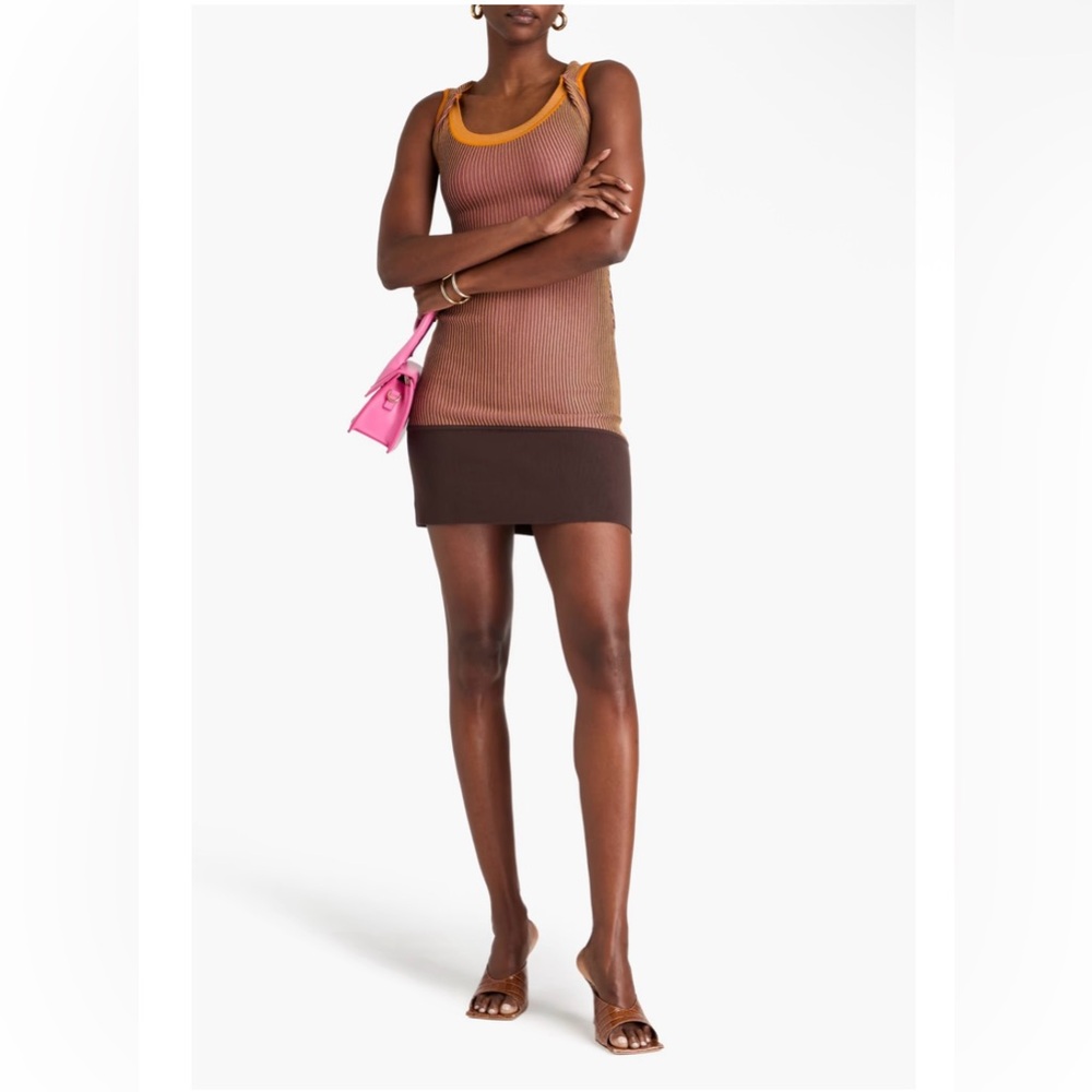 Jacquemus Le Raphia Maille Turbi Brown Knit Ribbed Mini Dress Size 38